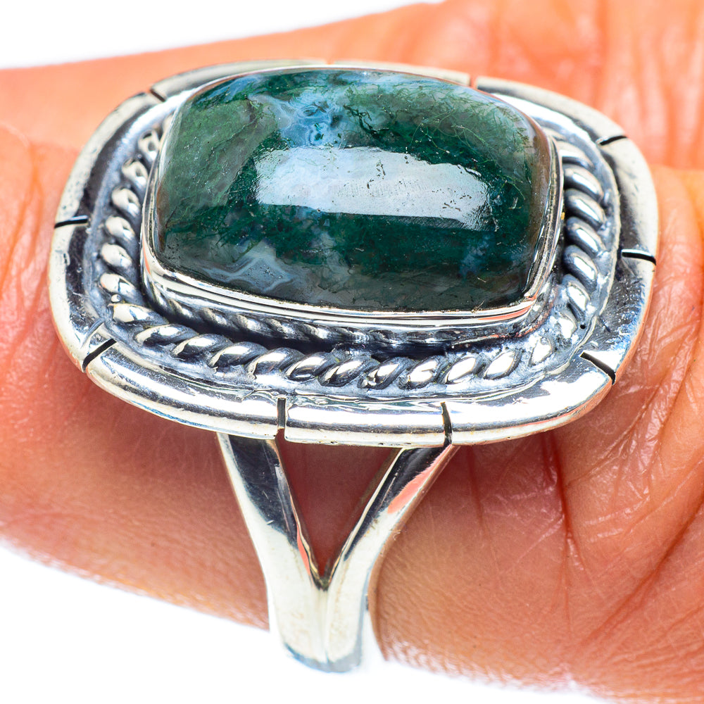 Green Moss Agate Rings handcrafted by Ana Silver Co - RING60188