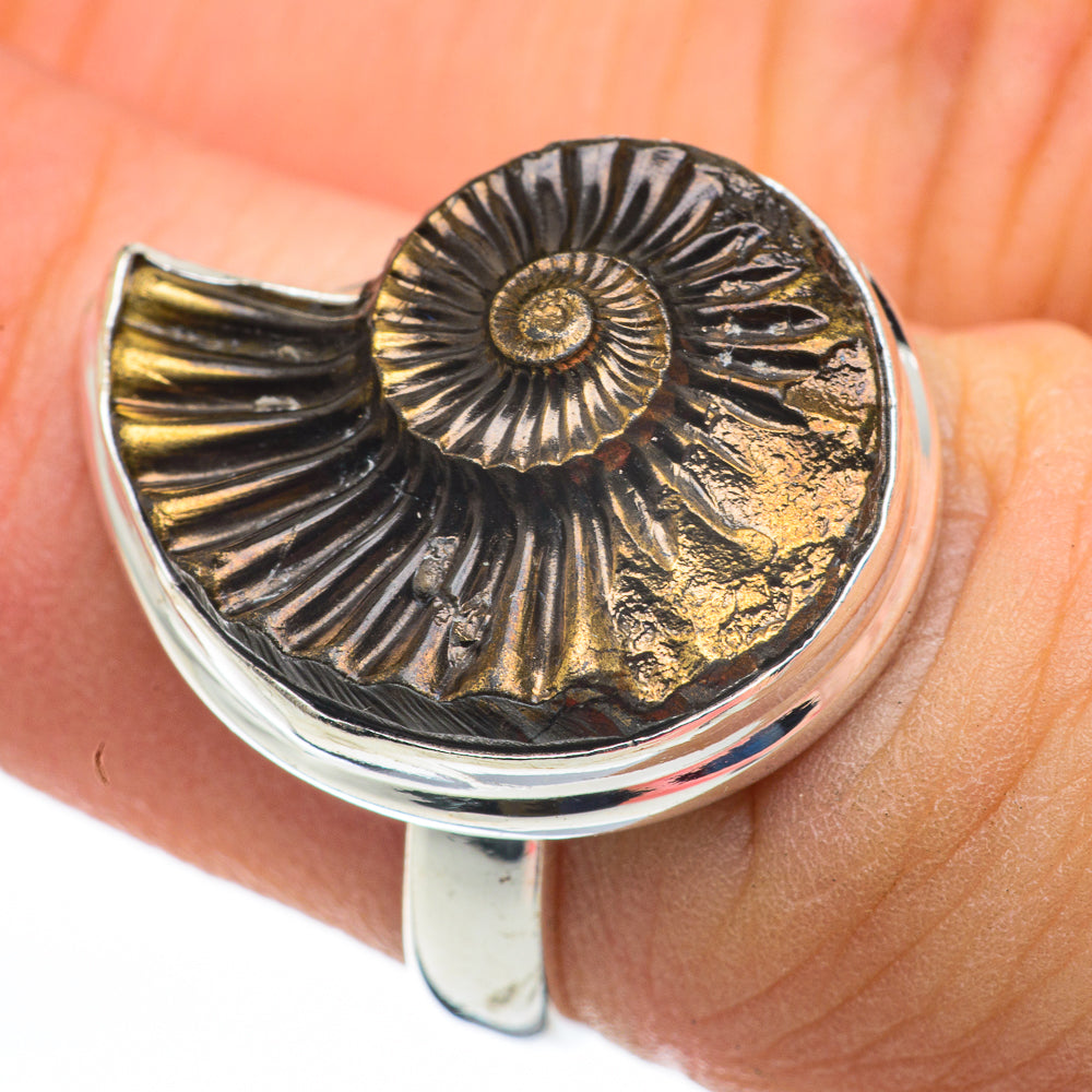 Pyrite Ammonite Rings handcrafted by Ana Silver Co - RING60246