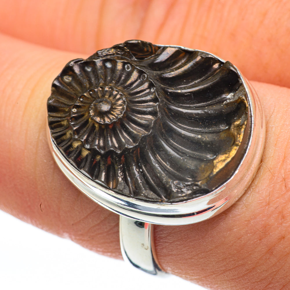 Pyrite Ammonite Rings handcrafted by Ana Silver Co - RING60247