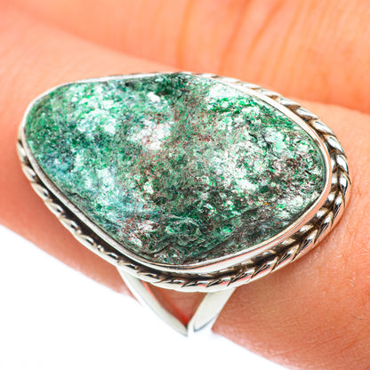 Green fuchsite cabochon sterling silver ring with oval bezel setting