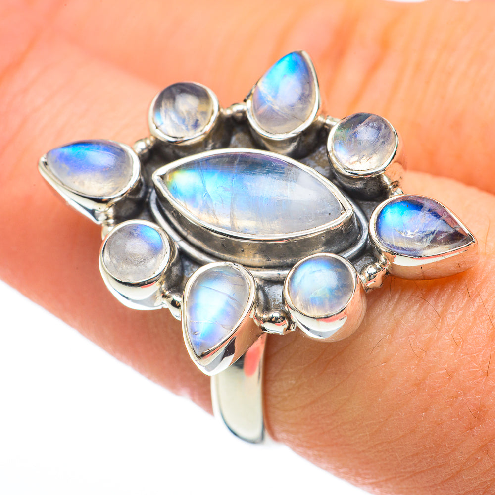 Rainbow Moonstone Rings handcrafted by Ana Silver Co - RING60437
