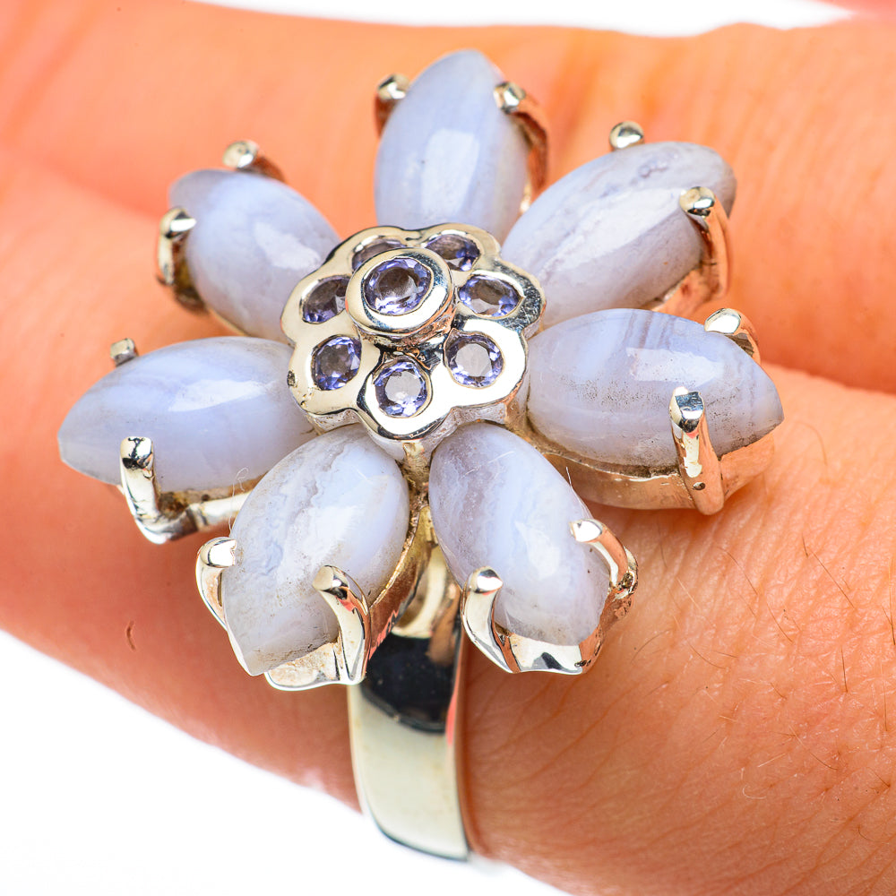 Blue Lace Agate Rings handcrafted by Ana Silver Co - RING60620