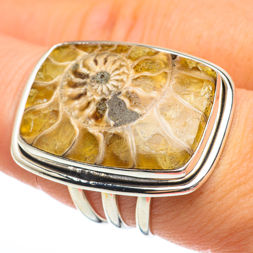 Ammonite Fossil Rings handcrafted by Ana Silver Co - RING60720