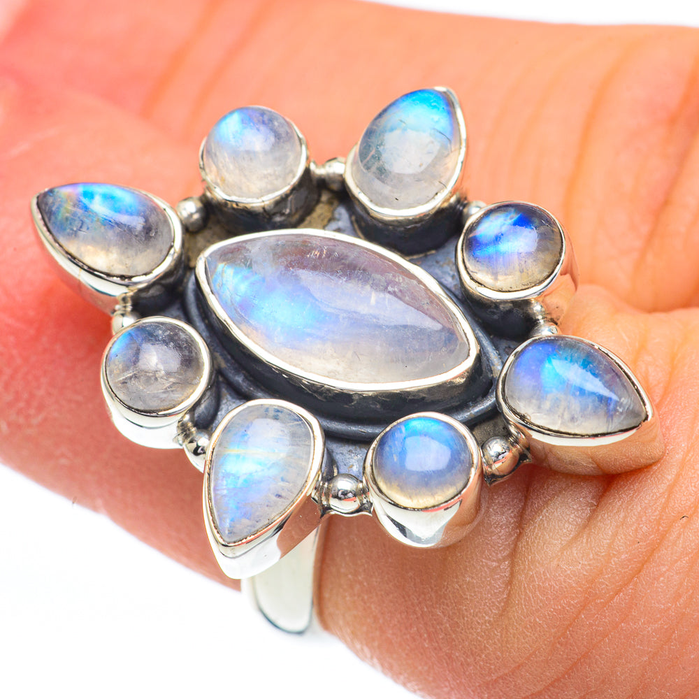 Rainbow Moonstone Rings handcrafted by Ana Silver Co - RING60836