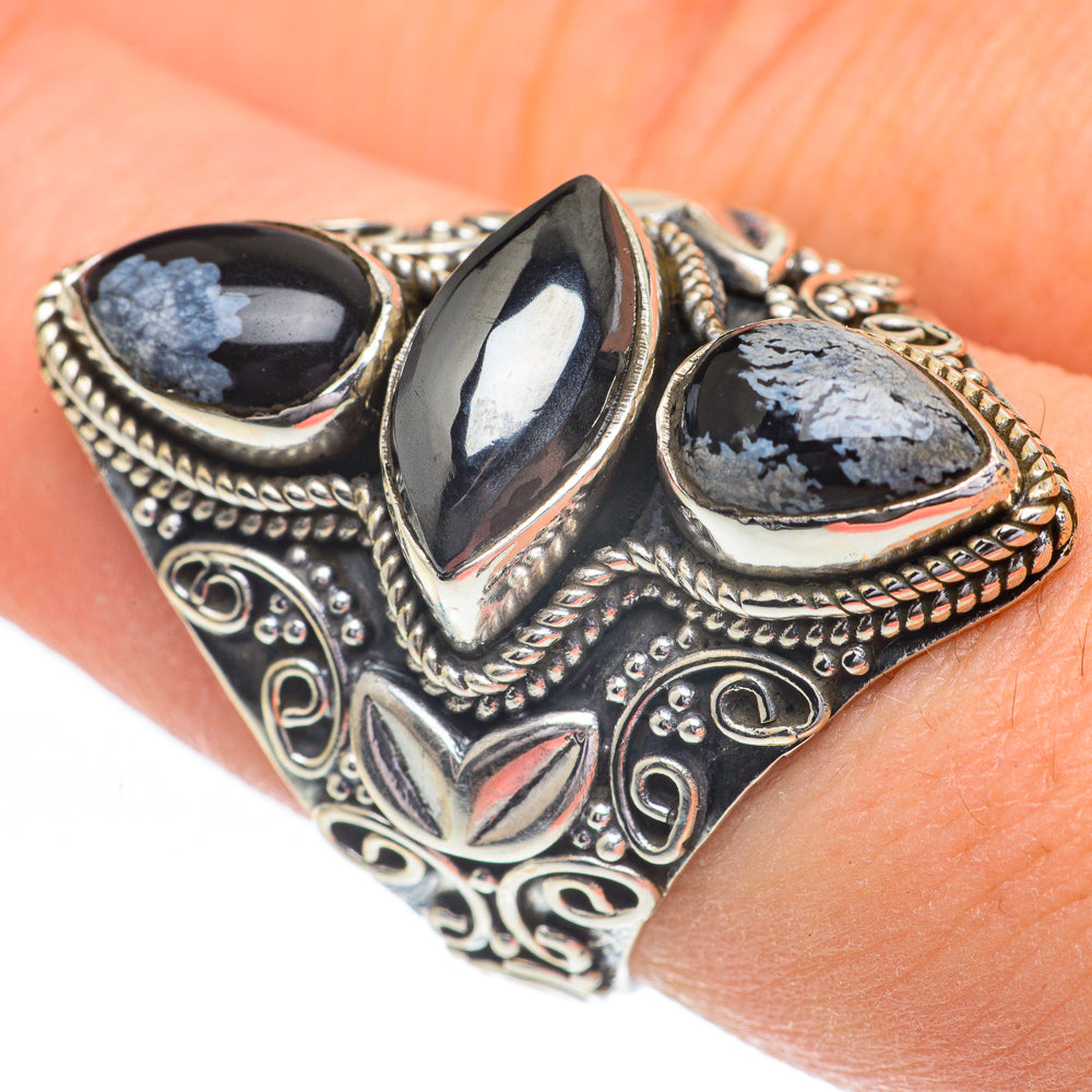 Snowflake Obsidian Rings handcrafted by Ana Silver Co - RING61062
