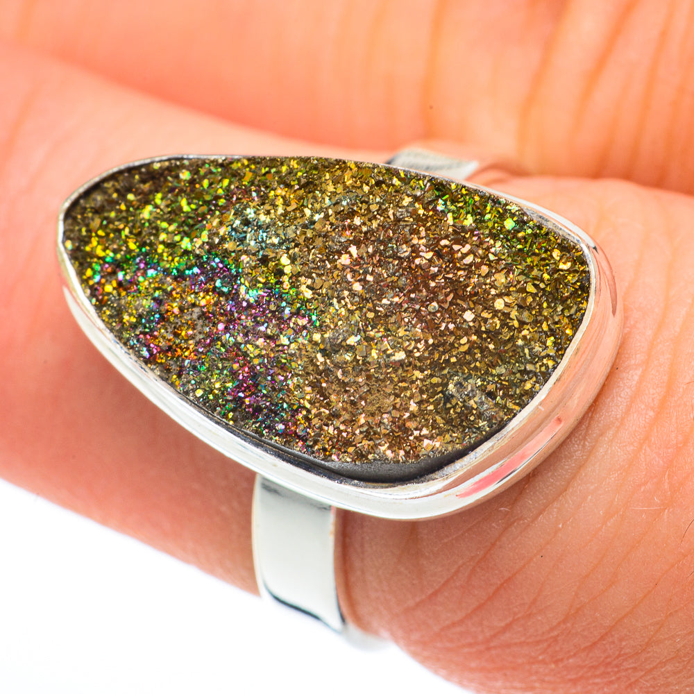Spectro Pyrite Druzy Rings handcrafted by Ana Silver Co - RING61165