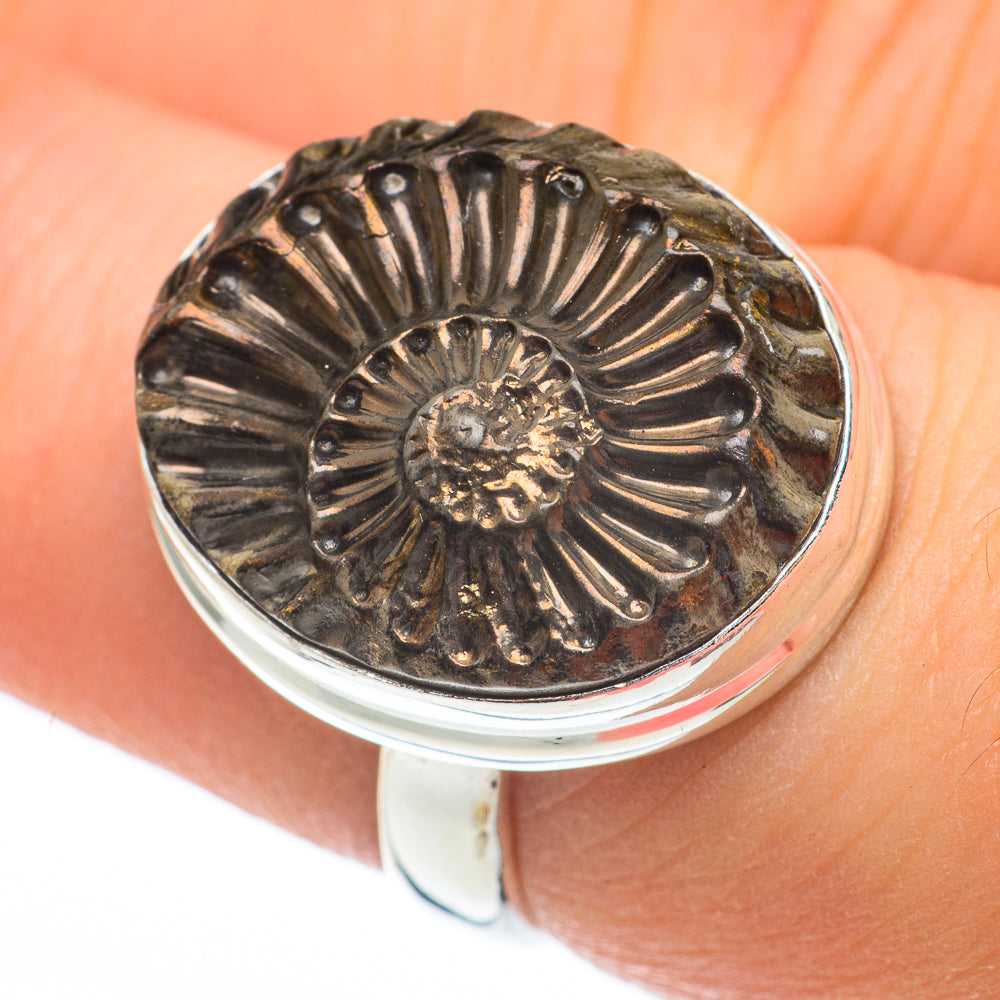 Pyrite Ammonite Rings handcrafted by Ana Silver Co - RING61238