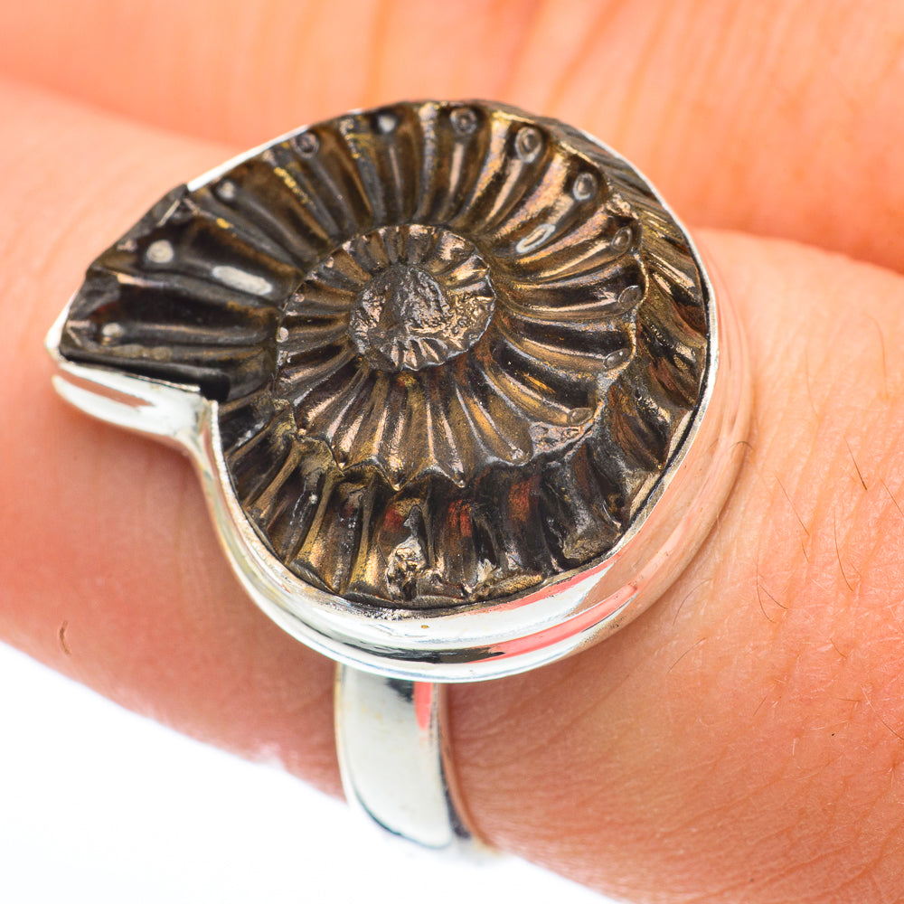 Pyrite Ammonite Rings handcrafted by Ana Silver Co - RING61239