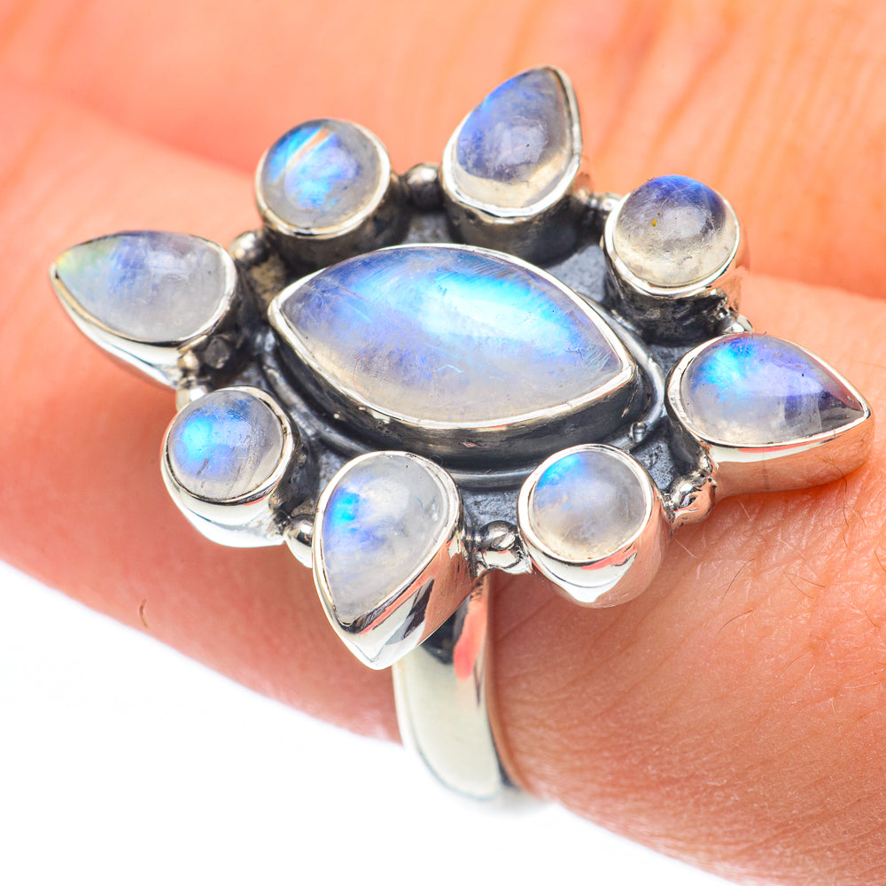 Rainbow Moonstone Rings handcrafted by Ana Silver Co - RING61358