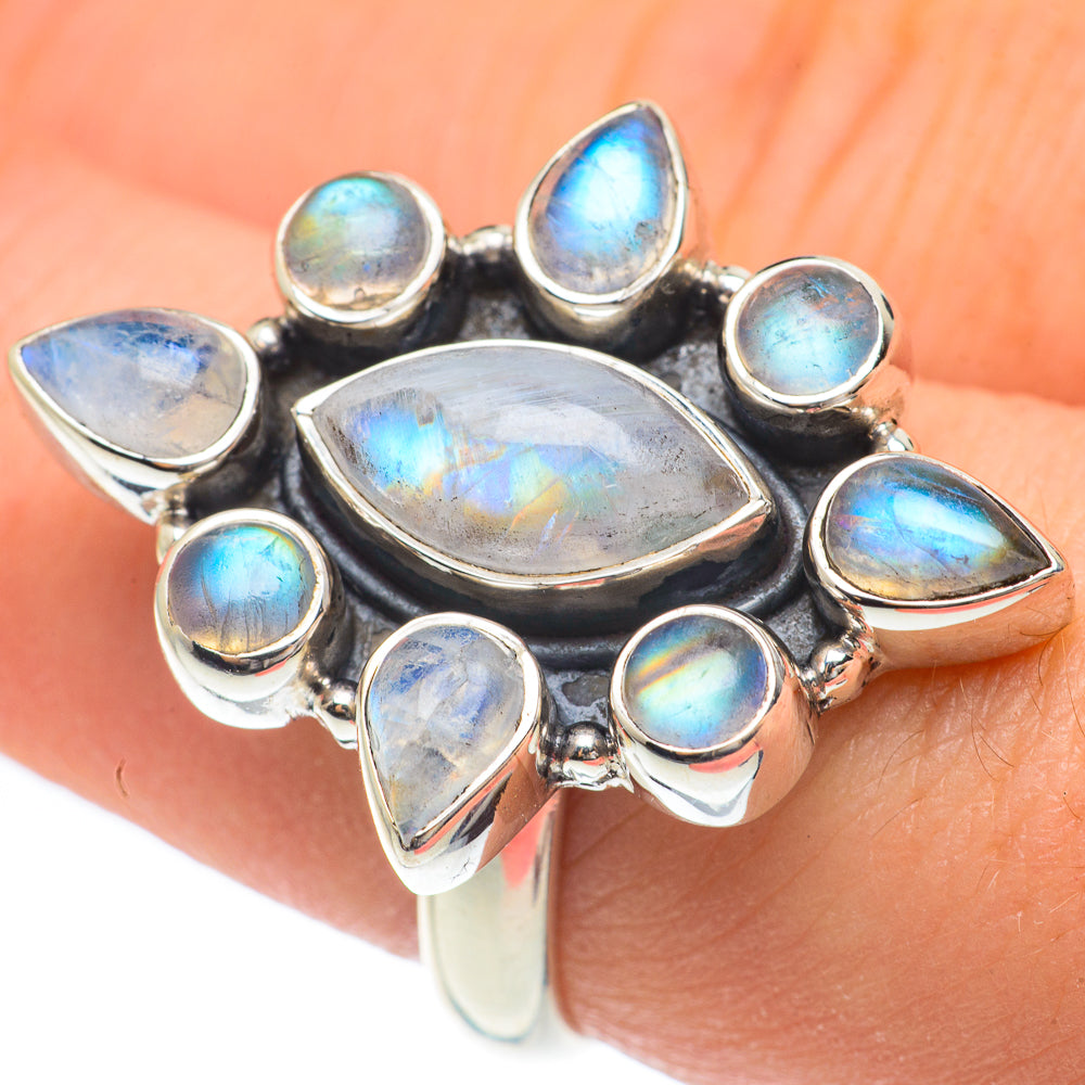Rainbow Moonstone Rings handcrafted by Ana Silver Co - RING61599