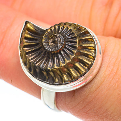 Pyrite Ammonite Rings handcrafted by Ana Silver Co - RING61697