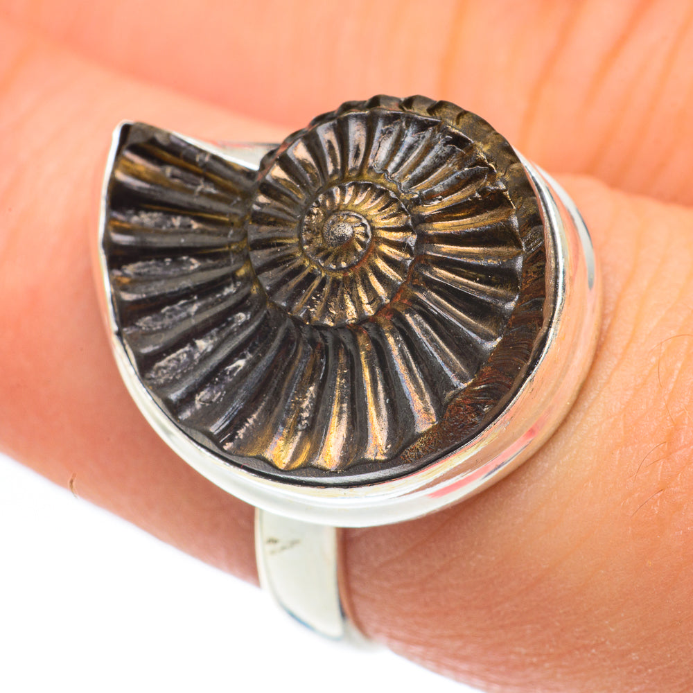 Pyrite Ammonite Rings handcrafted by Ana Silver Co - RING61721