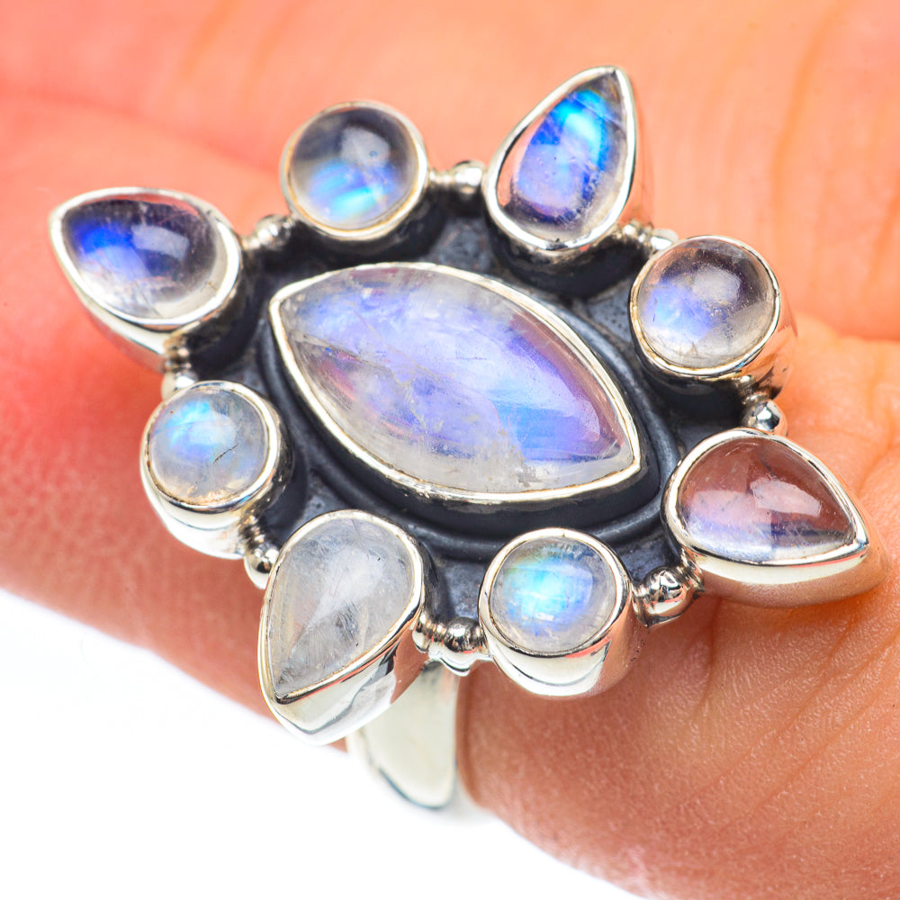 Rainbow Moonstone Rings handcrafted by Ana Silver Co - RING61810