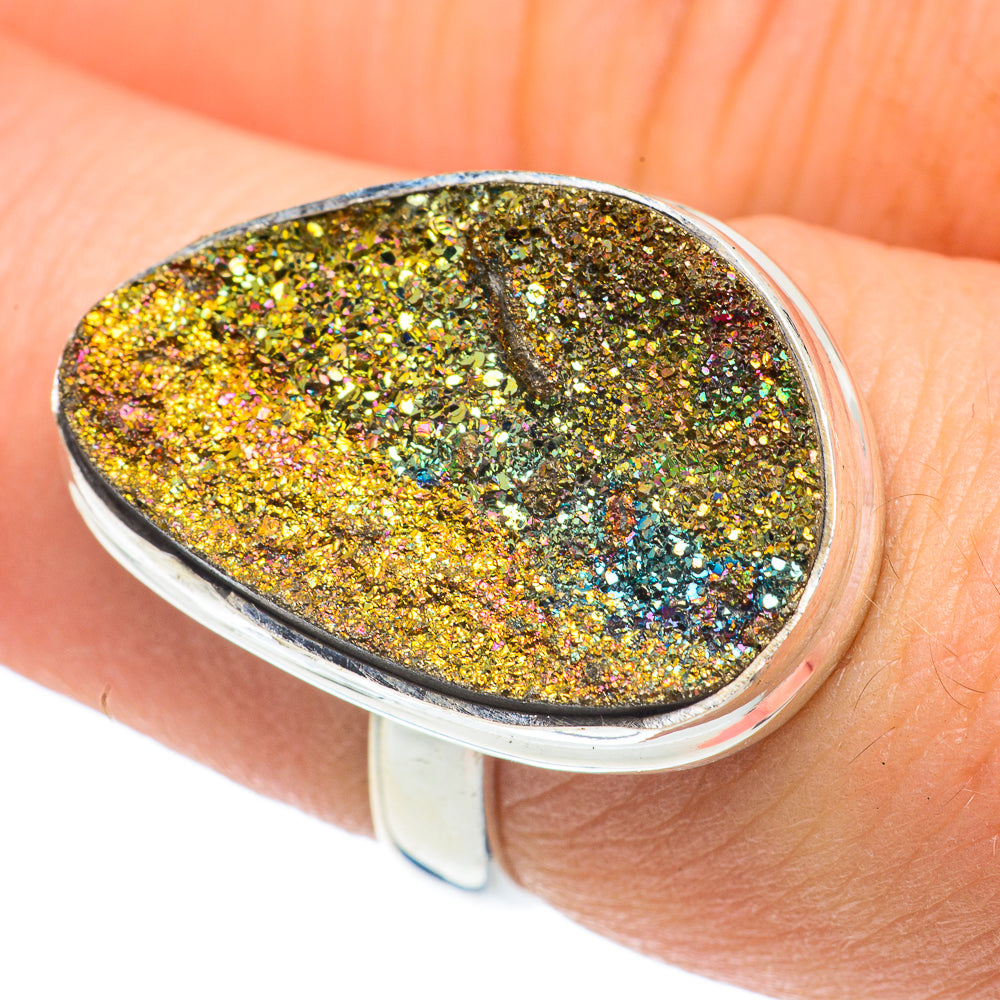Spectro Pyrite Druzy Rings handcrafted by Ana Silver Co - RING62043