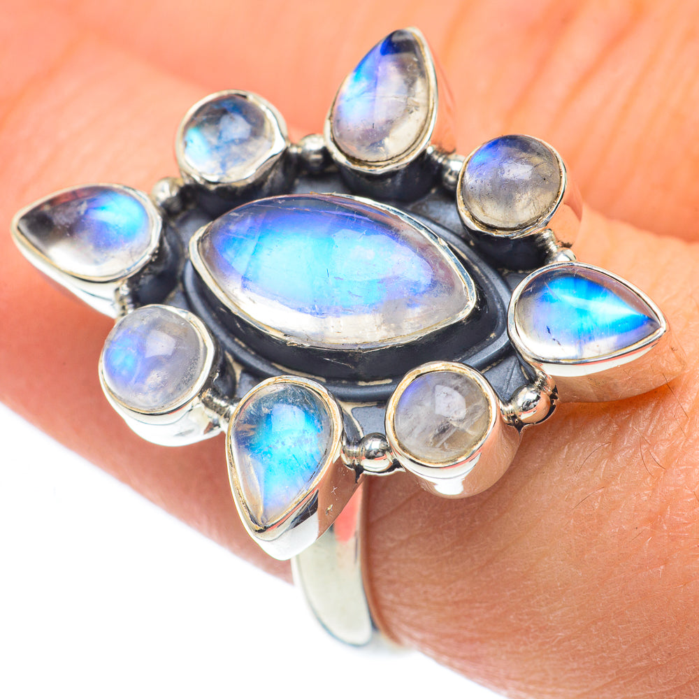 Rainbow Moonstone Rings handcrafted by Ana Silver Co - RING62083