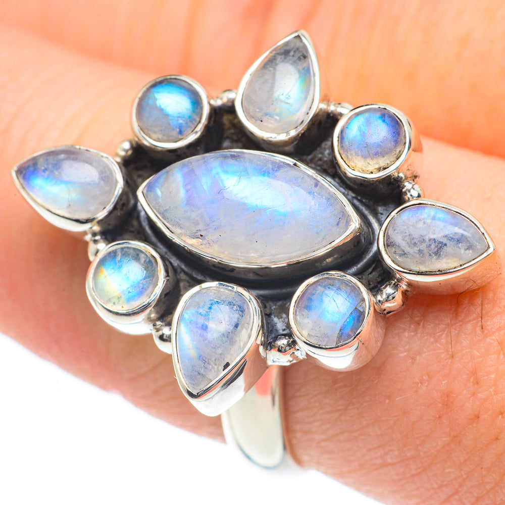 Rainbow Moonstone Rings handcrafted by Ana Silver Co - RING62213