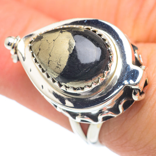 Pyrite In Black Onyx Rings handcrafted by Ana Silver Co - RING62327