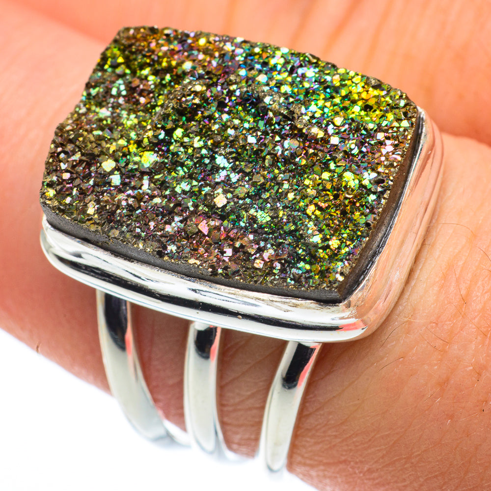 Spectro Pyrite Druzy Rings handcrafted by Ana Silver Co - RING62374