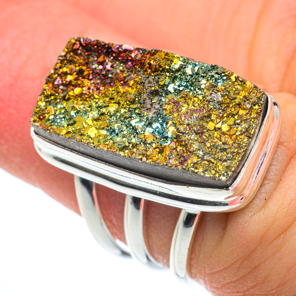 Spectro Pyrite Druzy Rings handcrafted by Ana Silver Co - RING62411