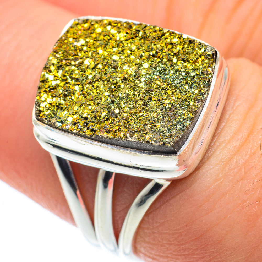 Spectro Pyrite Druzy Rings handcrafted by Ana Silver Co - RING62472