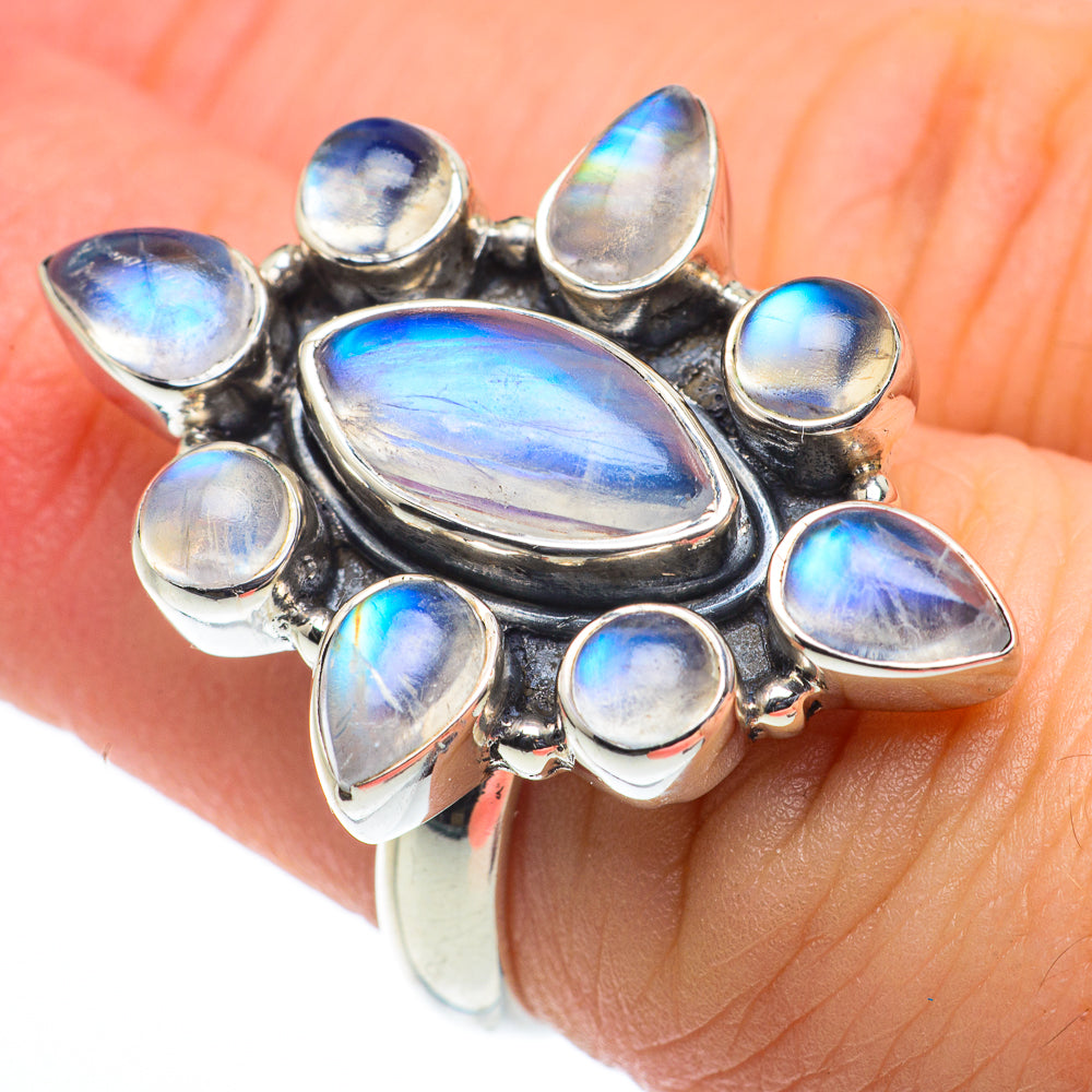 Rainbow Moonstone Rings handcrafted by Ana Silver Co - RING62477