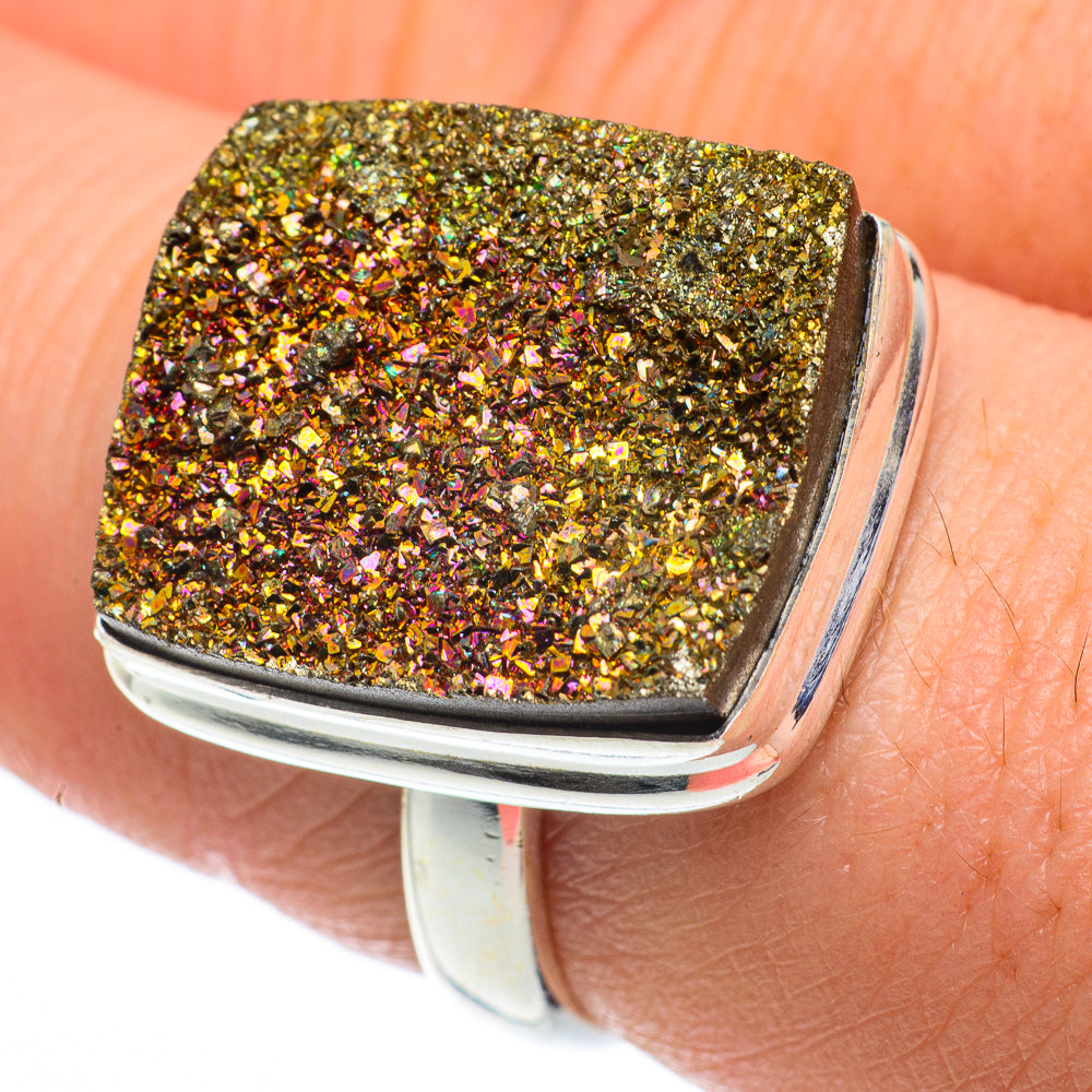 Spectro Pyrite Druzy Rings handcrafted by Ana Silver Co - RING62504