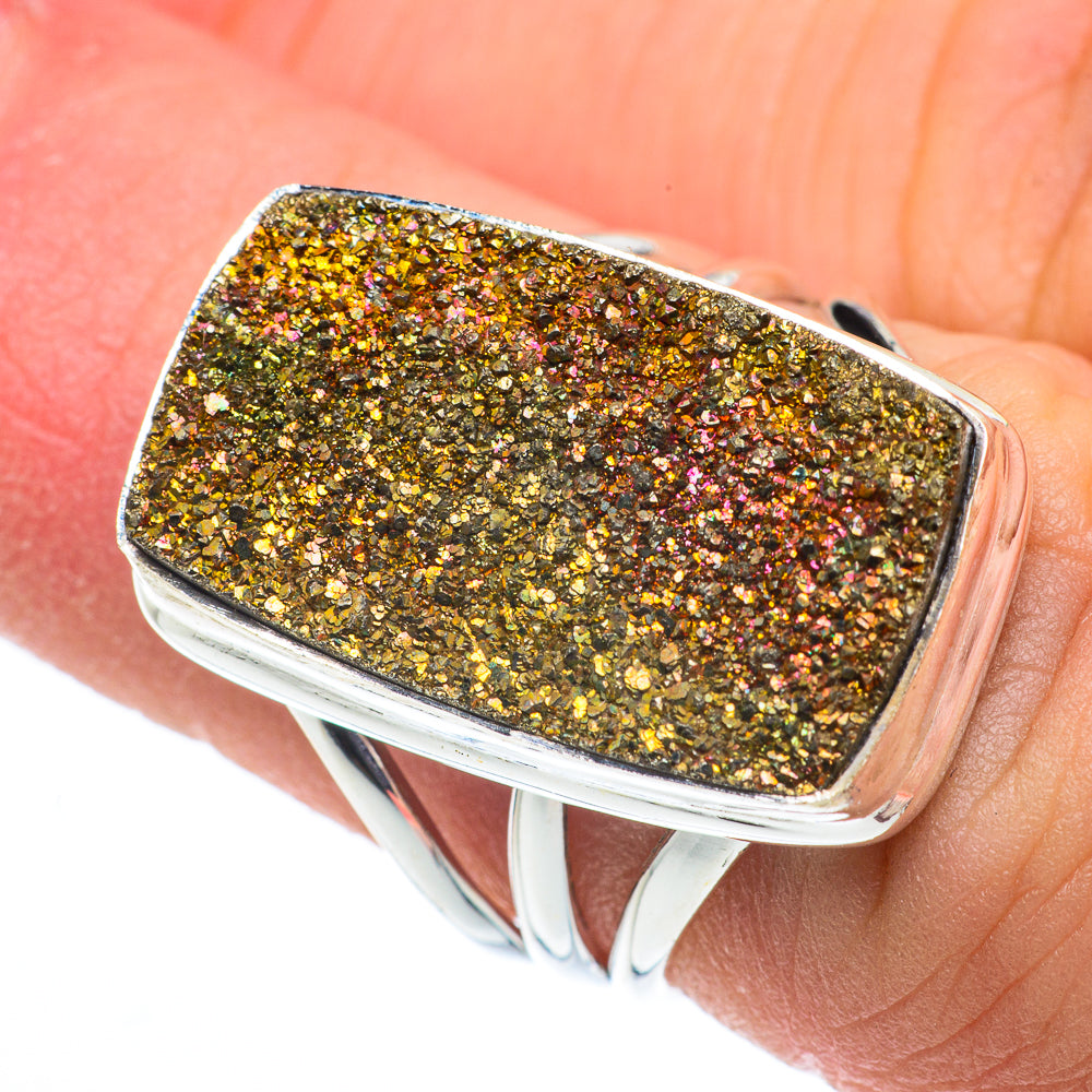 Spectro Pyrite Druzy Rings handcrafted by Ana Silver Co - RING62587