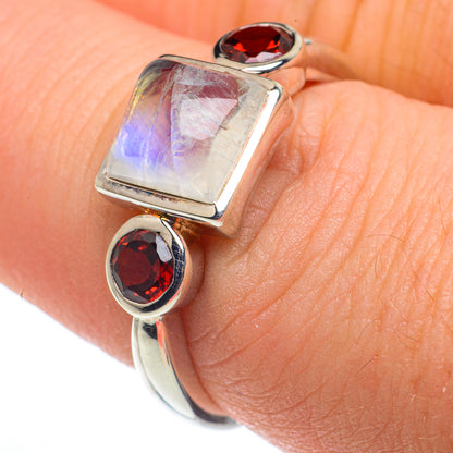 Rainbow Moonstone, Garnet Rings handcrafted by Ana Silver Co - RING62608