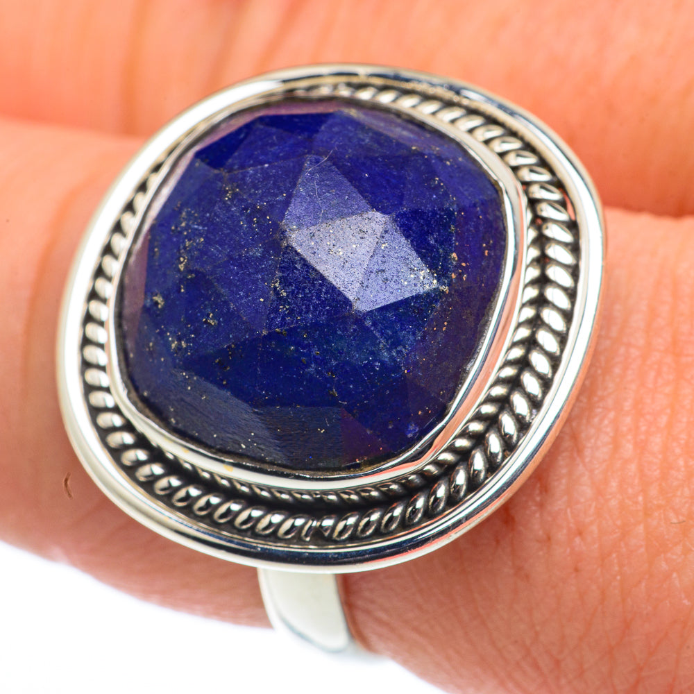 Lapis lazuli ring with oval blue gemstone and ornate 925 sterling silver bezel