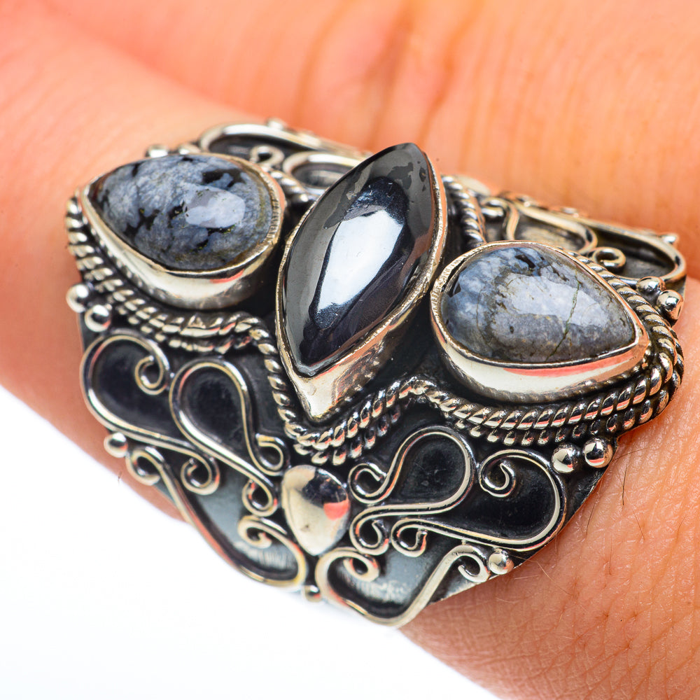 Hematite, Snowflake Obsidian Rings handcrafted by Ana Silver Co - RING62678