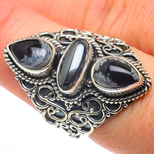 Hematite, Snowflake Obsidian Rings handcrafted by Ana Silver Co - RING62694