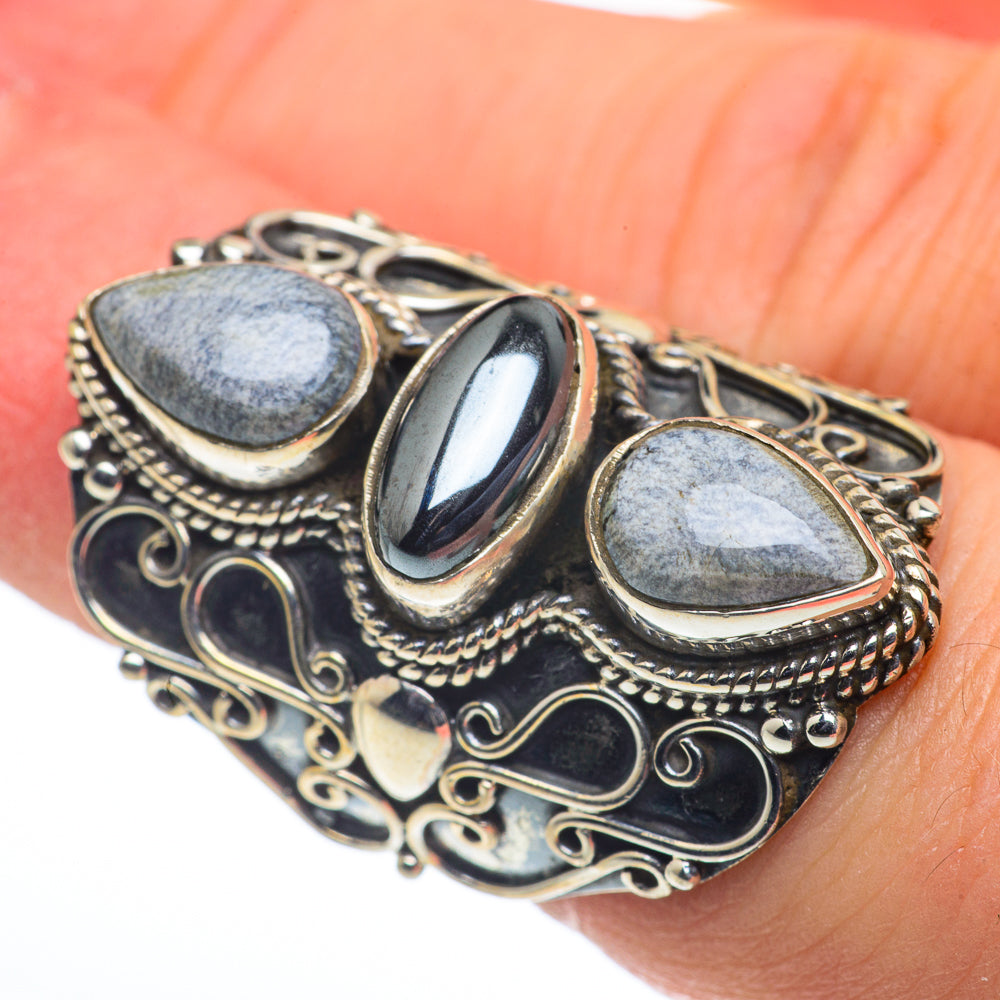 Hematite, Snowflake Obsidian Rings handcrafted by Ana Silver Co - RING62697