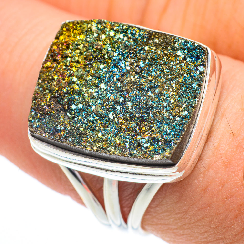 Spectro Pyrite Druzy Rings handcrafted by Ana Silver Co - RING62774
