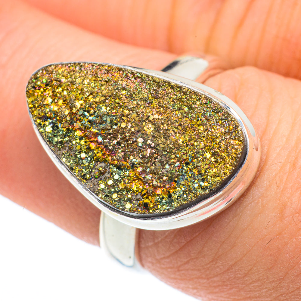Spectro Pyrite Druzy Rings handcrafted by Ana Silver Co - RING62808