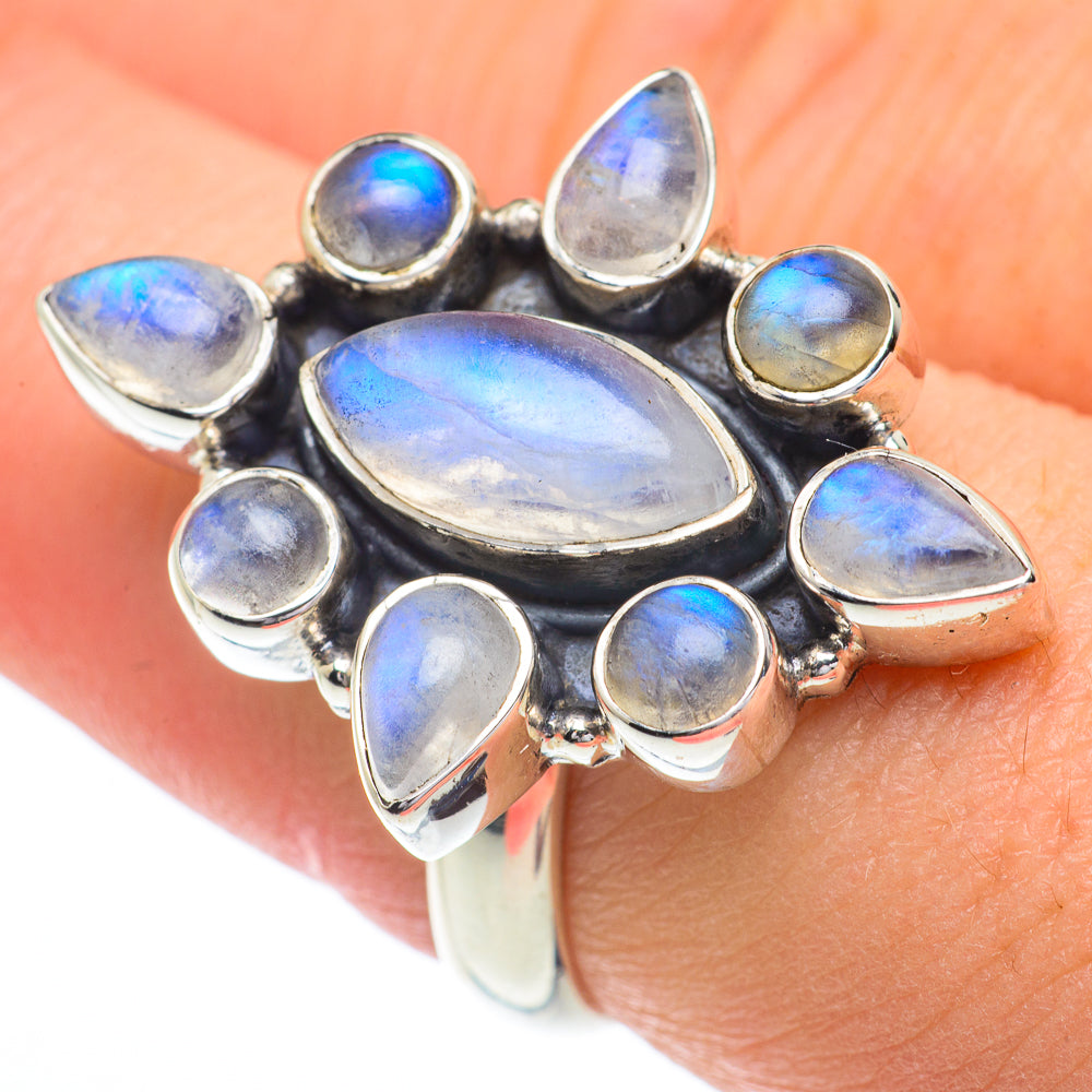 Rainbow Moonstone Rings handcrafted by Ana Silver Co - RING62884