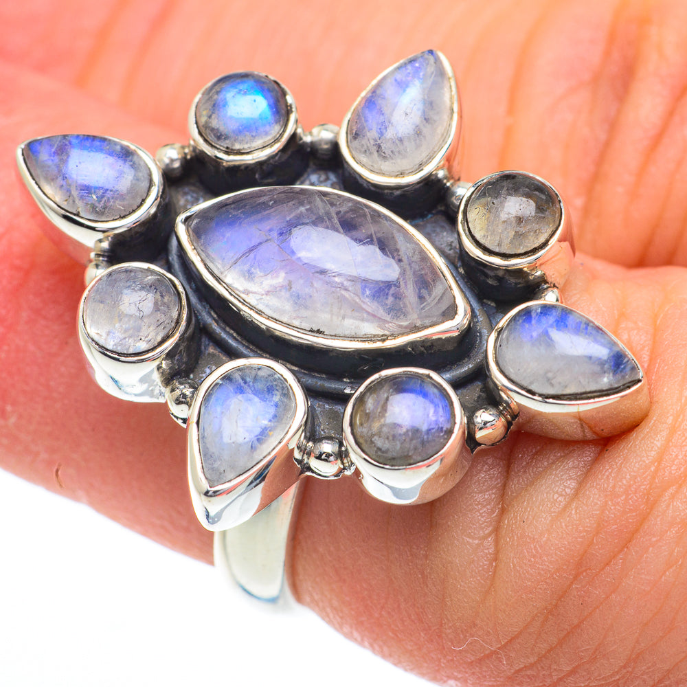 Rainbow Moonstone Rings handcrafted by Ana Silver Co - RING62991