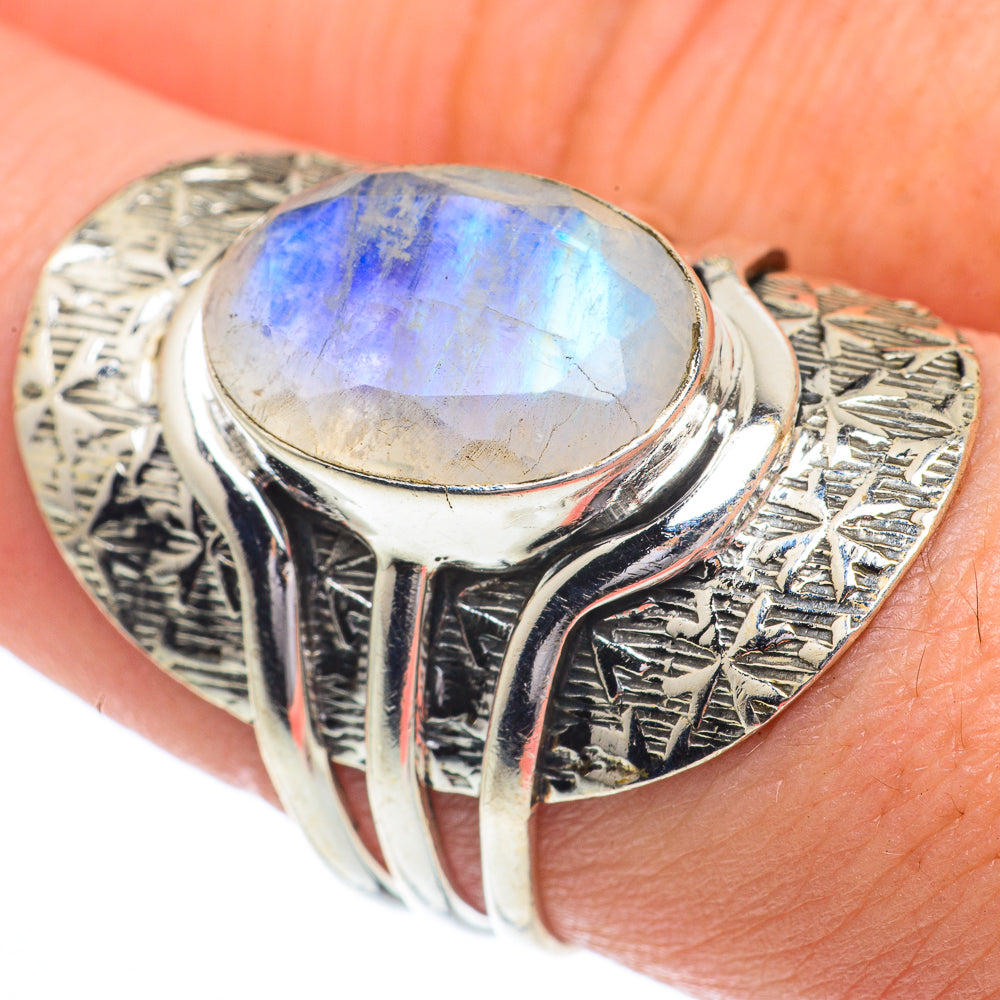 Rainbow Moonstone Rings handcrafted by Ana Silver Co - RING63033