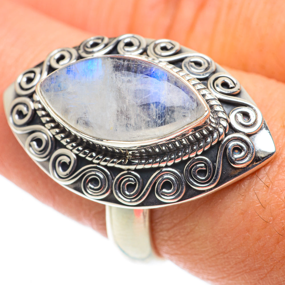 Rainbow Moonstone Rings handcrafted by Ana Silver Co - RING63479