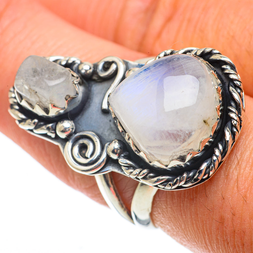 Rainbow Moonstone Rings handcrafted by Ana Silver Co - RING63634