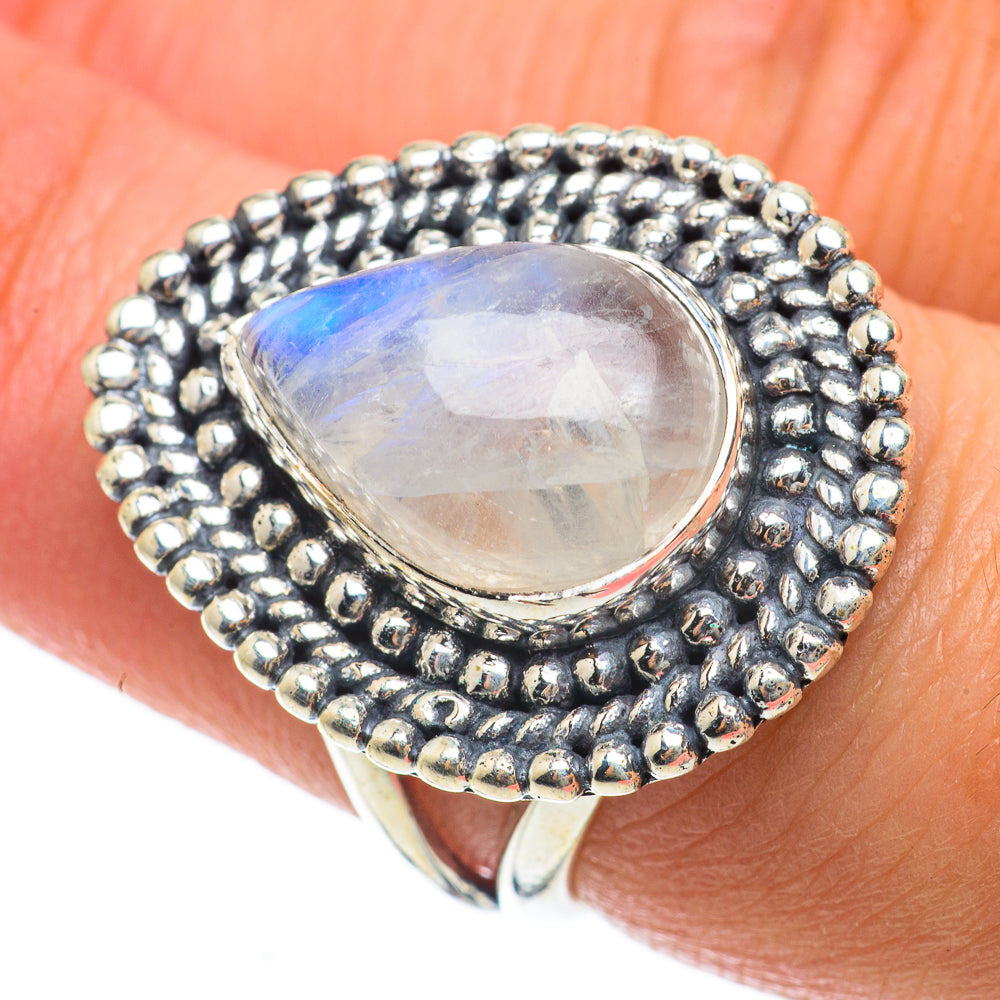 Rainbow Moonstone Rings handcrafted by Ana Silver Co - RING63711