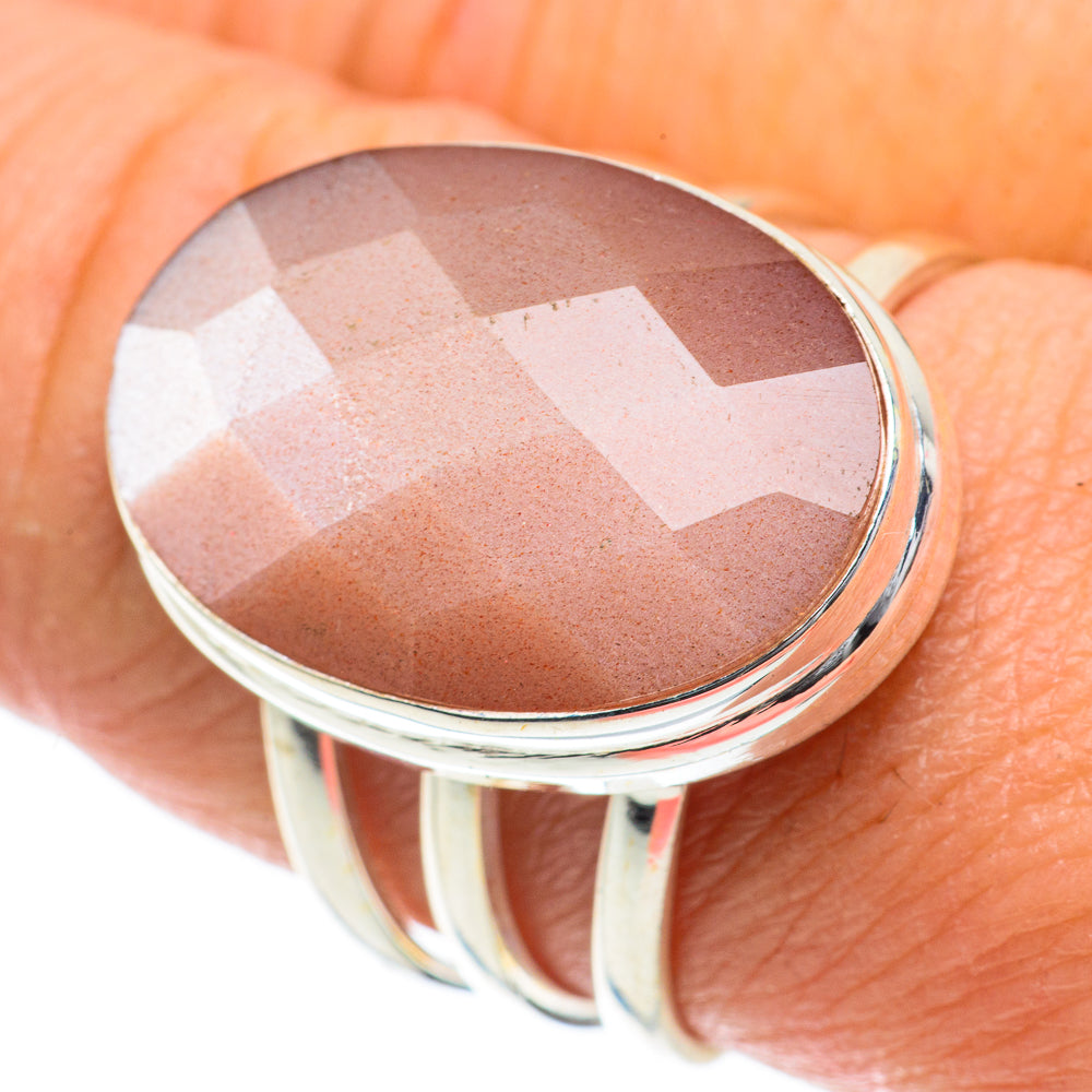 Peach Moonstone Rings handcrafted by Ana Silver Co - RING63957