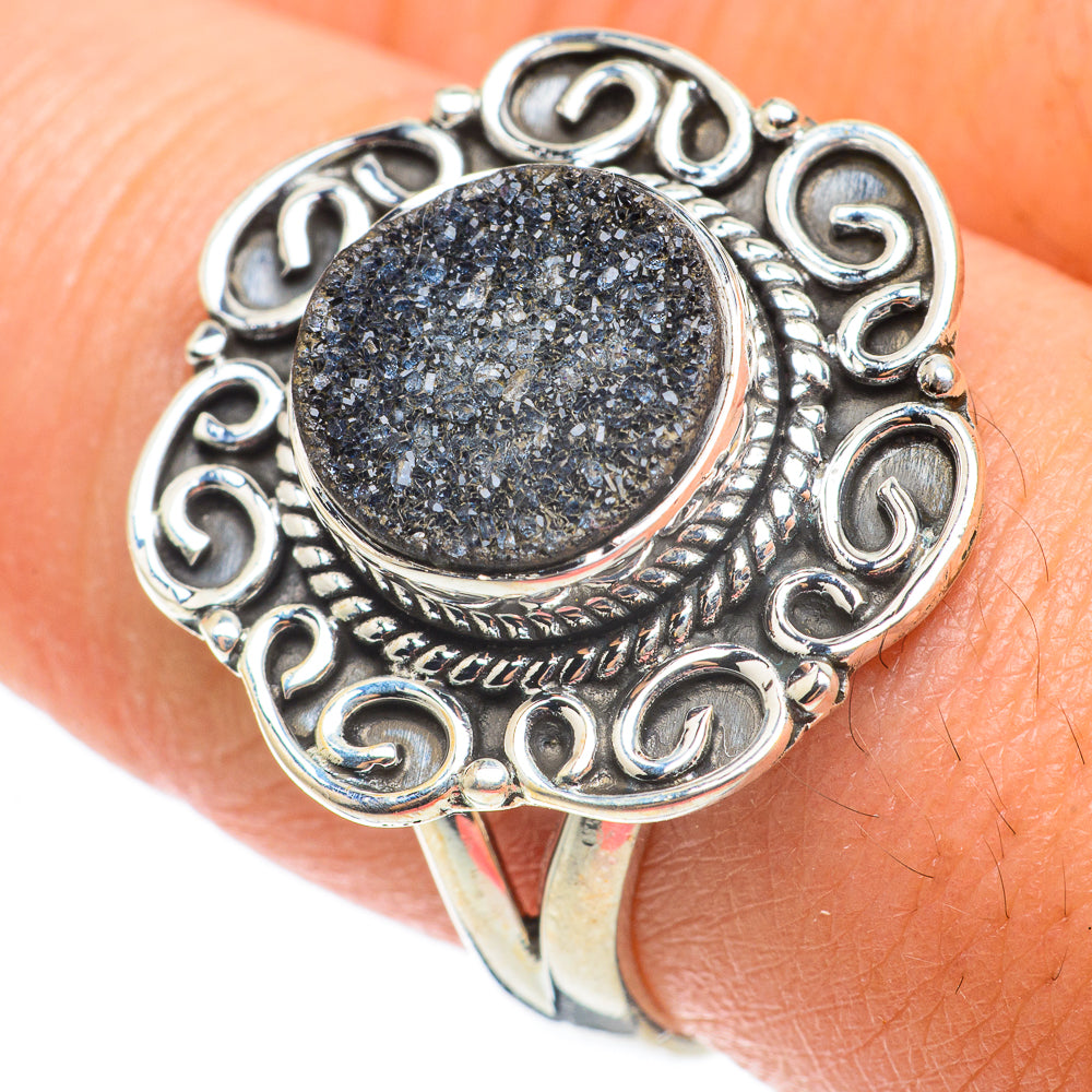 Black Druzy Rings handcrafted by Ana Silver Co - RING64150