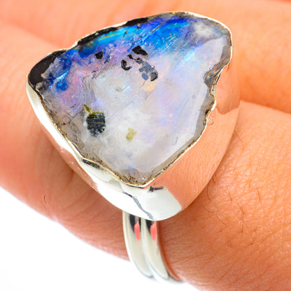 Rainbow Moonstone Rings handcrafted by Ana Silver Co - RING64450