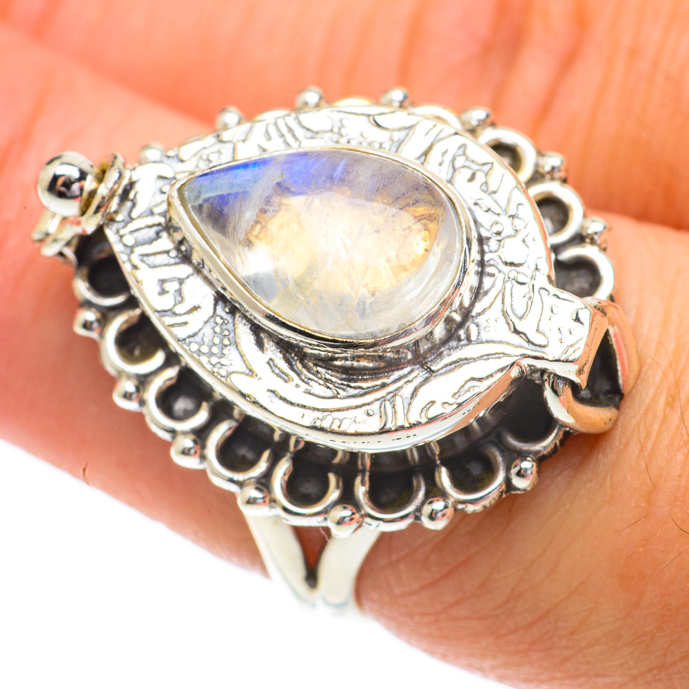 Rainbow Moonstone Rings handcrafted by Ana Silver Co - RING64491