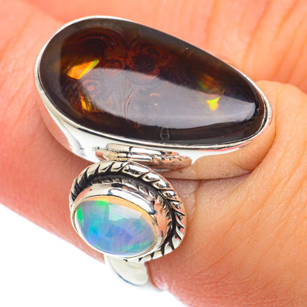 Mexican Fire Agate, Ethiopian Opal Rings handcrafted by Ana Silver Co - RING64660