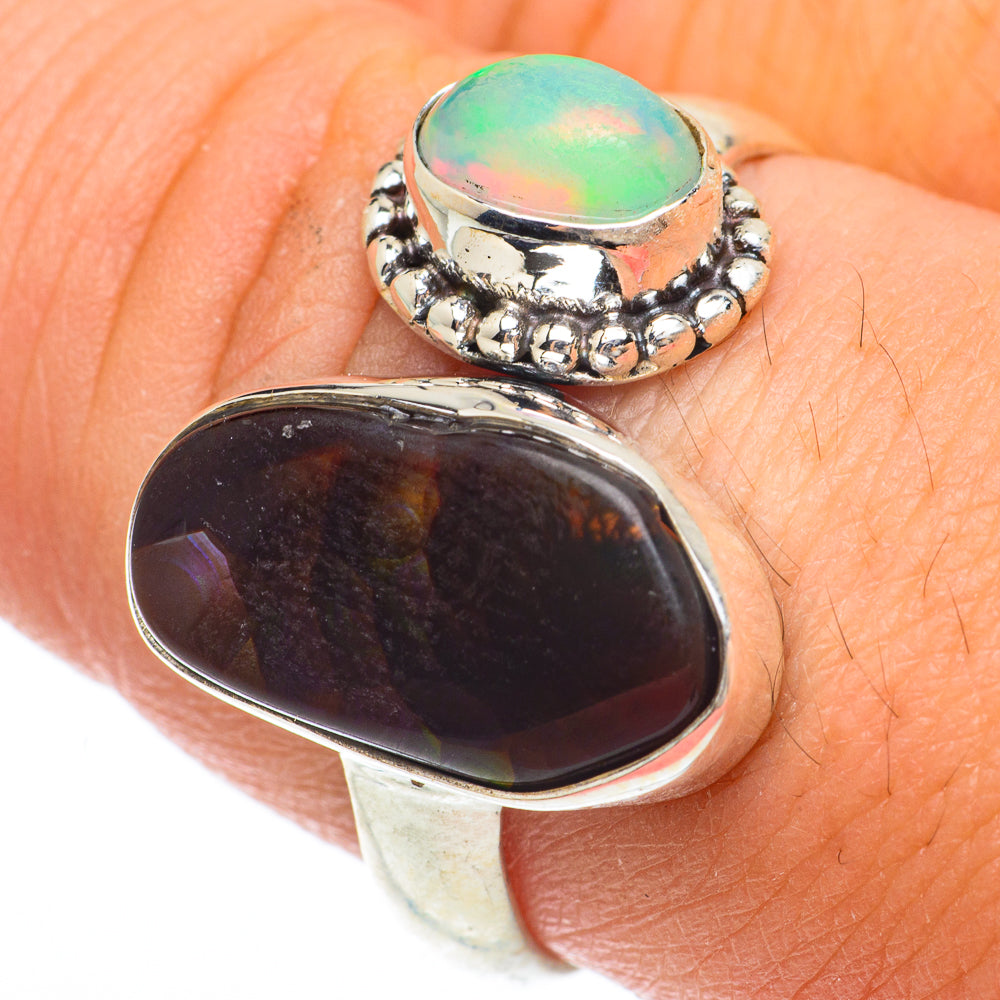 Mexican Fire Agate, Ethiopian Opal Rings handcrafted by Ana Silver Co - RING64753