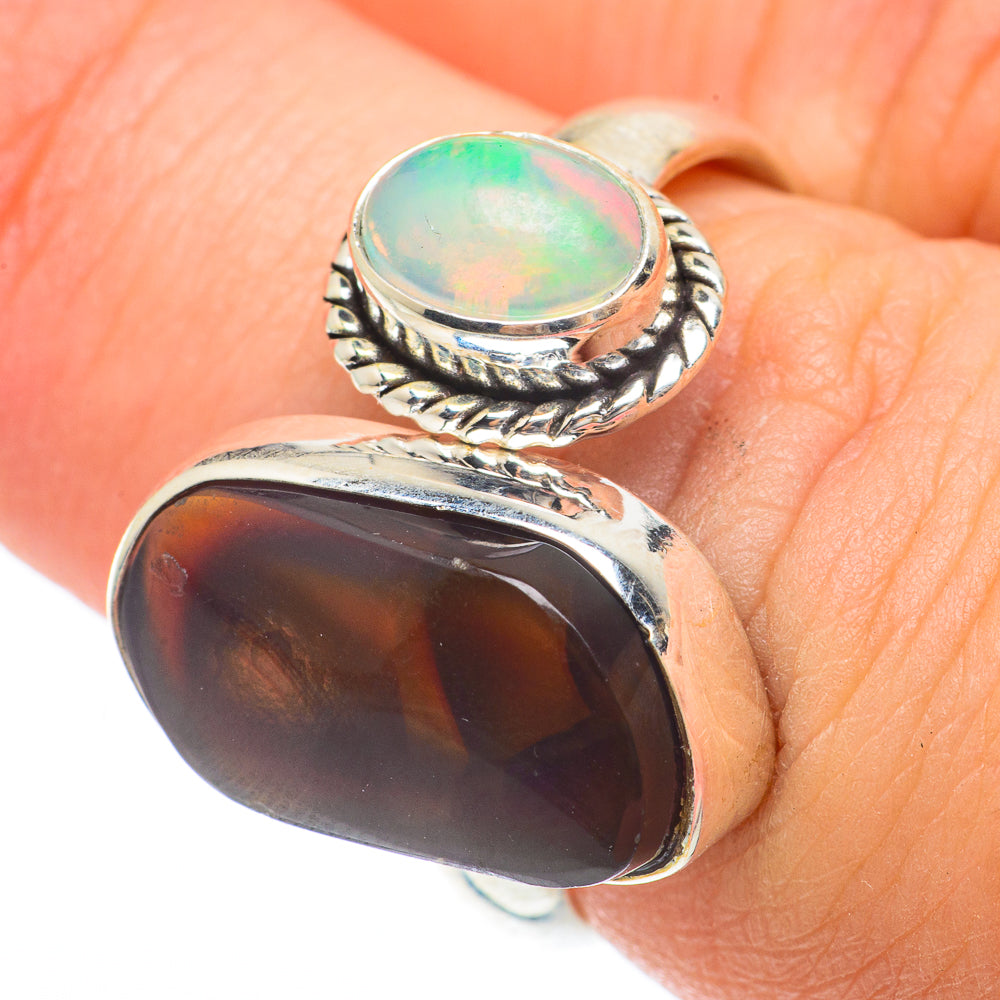 Mexican Fire Agate, Ethiopian Opal Rings handcrafted by Ana Silver Co - RING64783