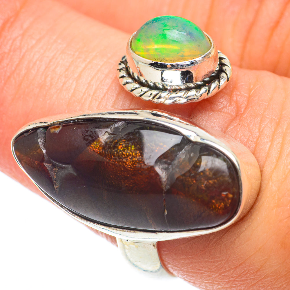 Mexican Fire Agate, Ethiopian Opal Rings handcrafted by Ana Silver Co - RING64823