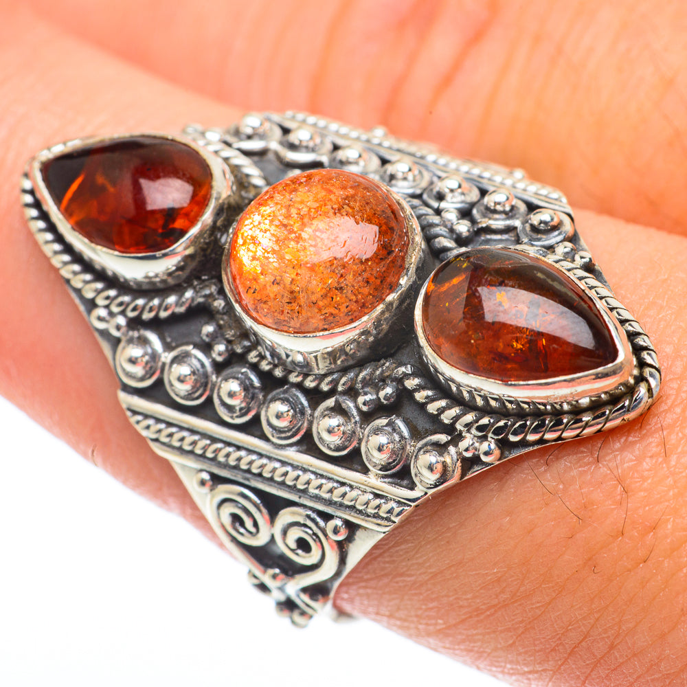 Sunstone, Baltic Amber Rings handcrafted by Ana Silver Co - RING64837