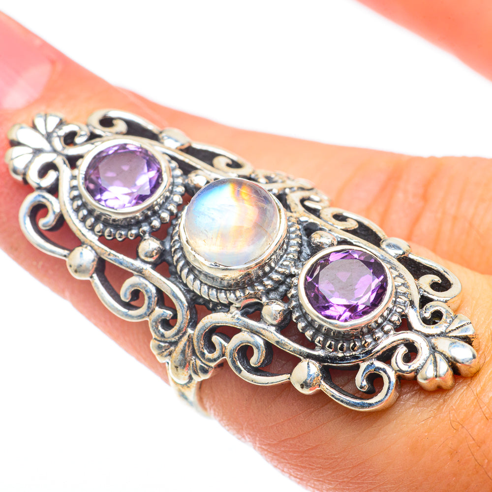Rainbow Moonstone, Amethyst Rings handcrafted by Ana Silver Co - RING64883